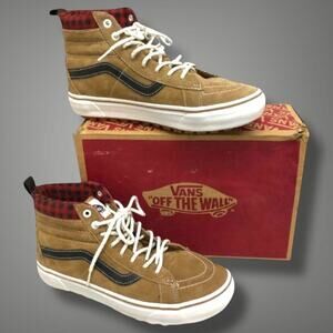 NIB Unisex Men's 9 Women's 10.5 VANS Sk8-Hi MTE-1 Plaid Brown Red Sneakers